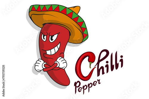 Set of different elements cartoon pepper for your use. Chili pepper. Hand Drawn Hot Pepper. Lettering of chili pepper. Vector artwork.