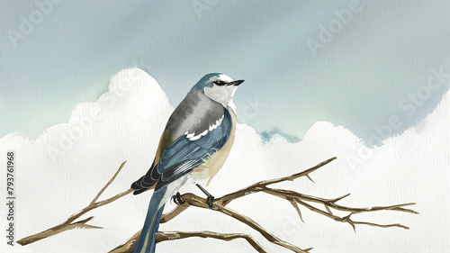 A beautiful minimalistic watercolor painting of blue bird