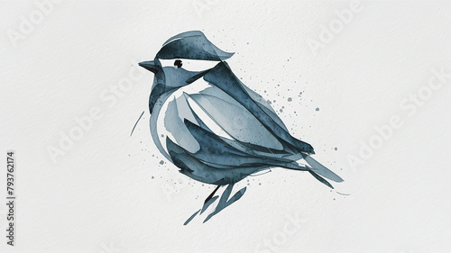 A beautiful minimalistic watercolor painting of blue bird