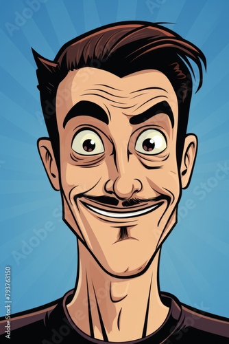 The cartoon depicts a man with a mustache, raised eyebrow, and a smirk on his face. He appears to be displaying a sense of amusement photo