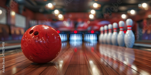 A bowling ball showcased in a bowling lane. Bowling balls in playing field bowling competition beautiful bowling balls, 