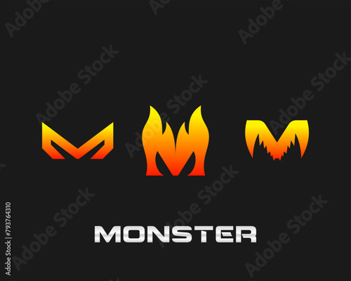 Letter M monogram monster logo design.