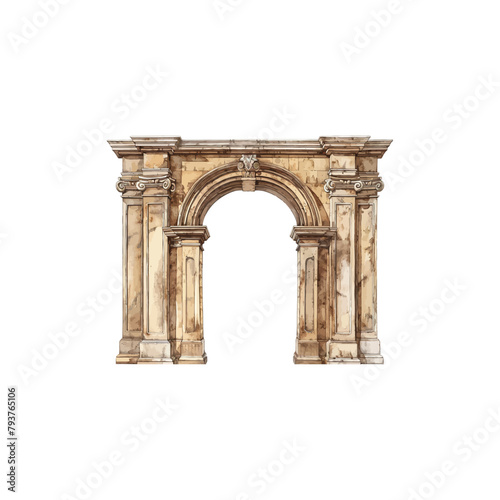 Watercolor Illustration of a Historical Arch. Vector illustration design.