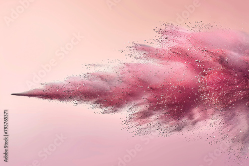 a blast of pink powder flying like a rocket.