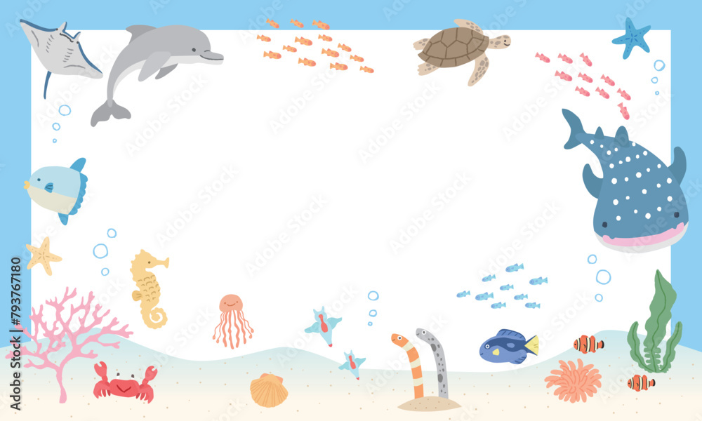 海の中のイラストフレーム 海の中のイラストフレーム