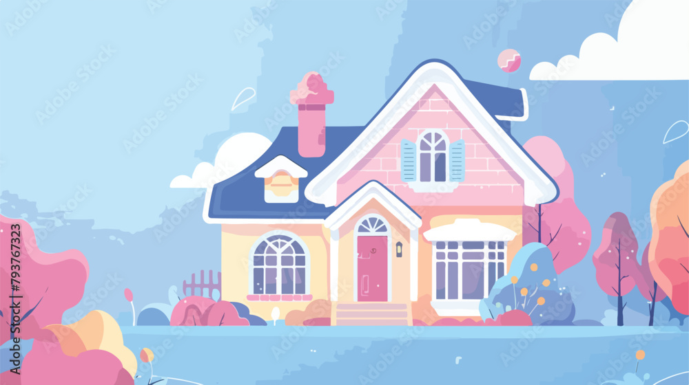 Buying a house landing page template. Cute family house