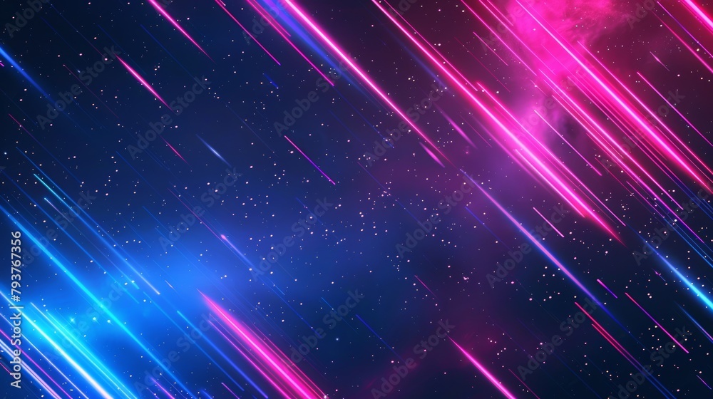 Abstract background with neon blue and pink light streaks on dark night 
