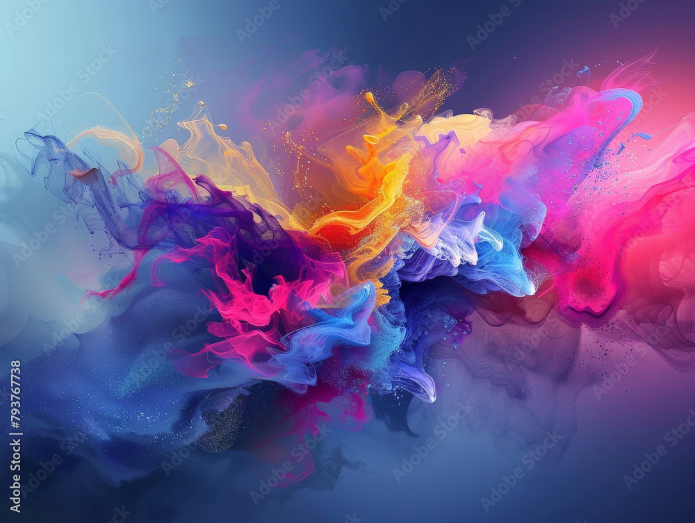 A colorful explosion of paint is splattered across the sky