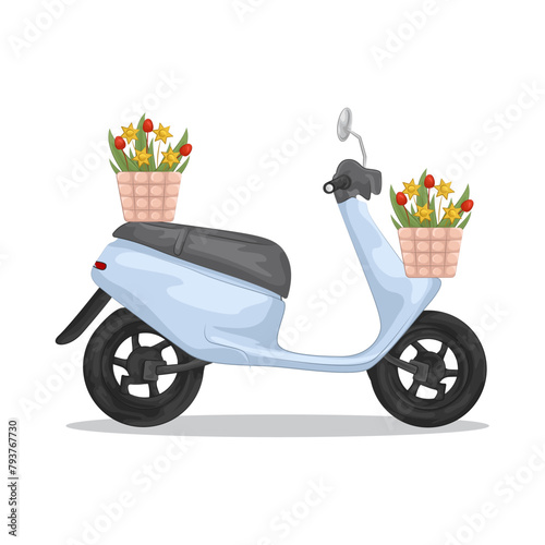 Illustration of flower delivery scooter 