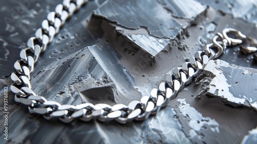 Elegant 925 sterling silver cuban chain link on a background surface showcasing a luxurious design and reflective quality. Product design inspiration for jewelry photo