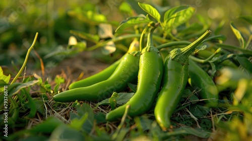 Green chilies on the grass