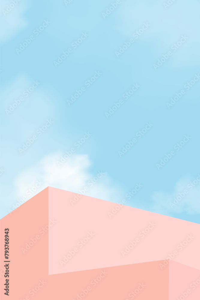 Sky Blue and Cloud with White Podium Step,Platform 3d Mockup Display Step for Summer Cosmetic Product Presentation for Sale,Promotion,Web online,Scene Nature Spring Sky with Building wall Sky Blue and Cloud with White Podium Step,Platform 3d Mockup Display Step for Summer Cosmetic Product Presentation for Sale,Promotion,Web online,Scene Nature Spring Sky with Building wall