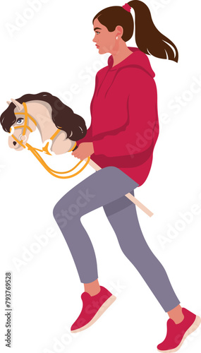 Athletic young teenage girl doing hobbyhorse in track suit
