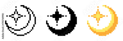 Blinking Lights with Moon, Pixel Art Icon Set
