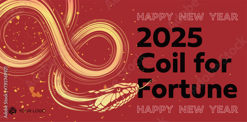 Chinese New Year 2025 modern design in red, gold colors for cover, card, banner. Flyer Template,Chinese zodiac Snake symbol. © fishyo