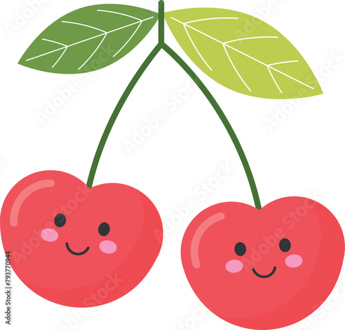Cherries cartoon smiling fruit vector illustration