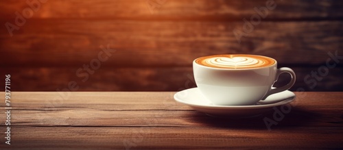 A cup of coffee on wooden surface