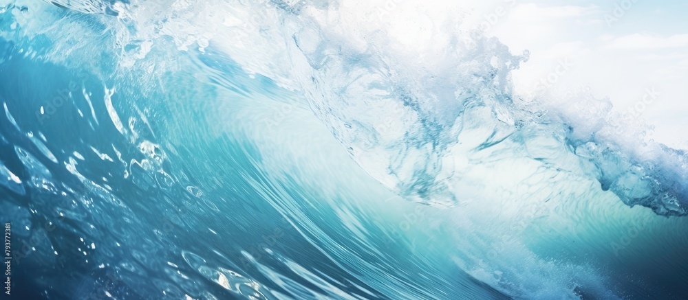 Ocean waves crashing under clear sky - obrazy, fototapety, plakaty 