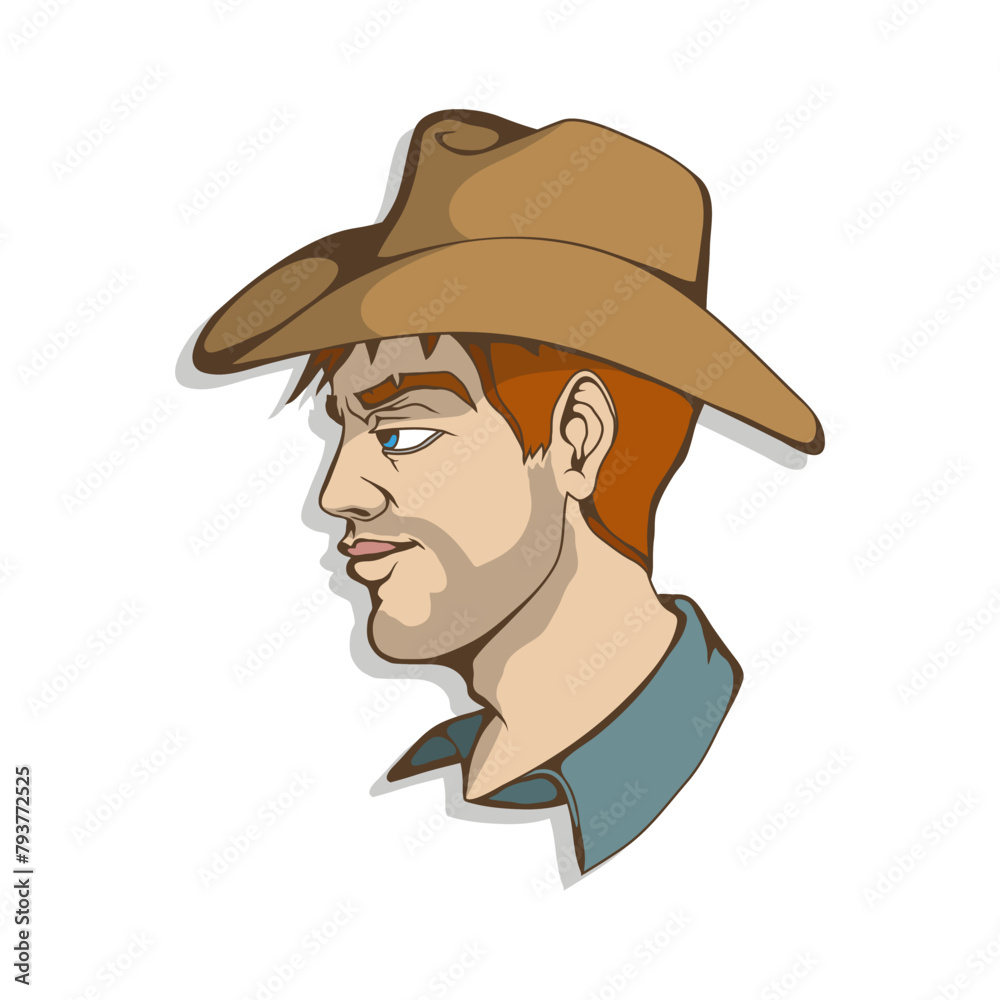 Hand drawn cowboy. Wild west concept. Western. Cowboy head in a hat. Vector artwork