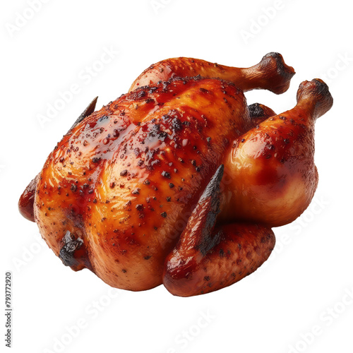 Roasted whole chicken on transparent background PNG. Baked or BBQ whole chicken