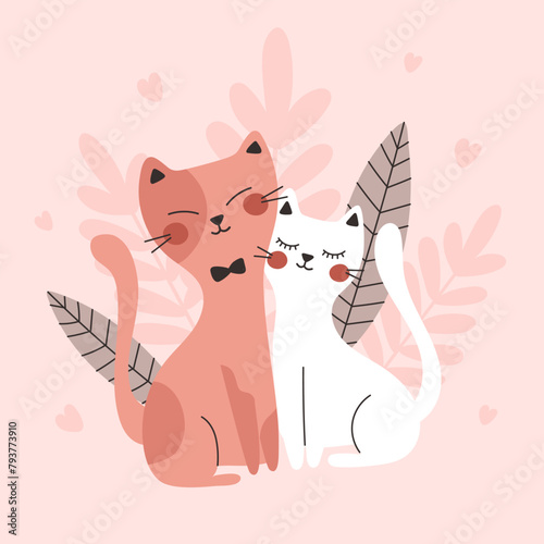 Cats in love card. Vector