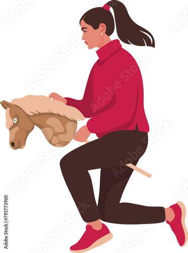 Athletic young teenage girl doing hobbyhorse hobbies photo