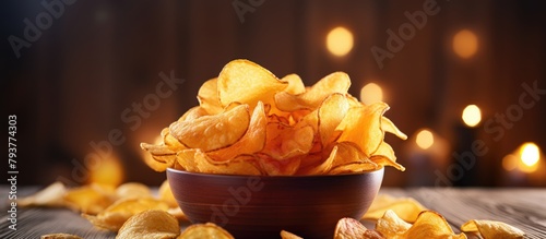 A bowl with crisps on a surface photo