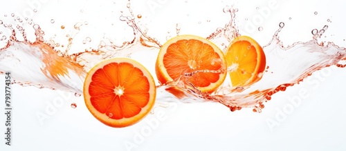 Oranges dropping in water with splashes