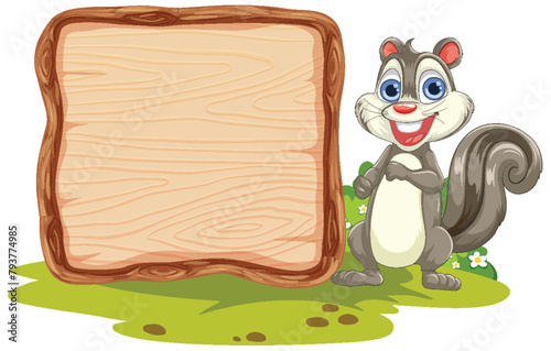 Cartoon squirrel presenting an empty signboard