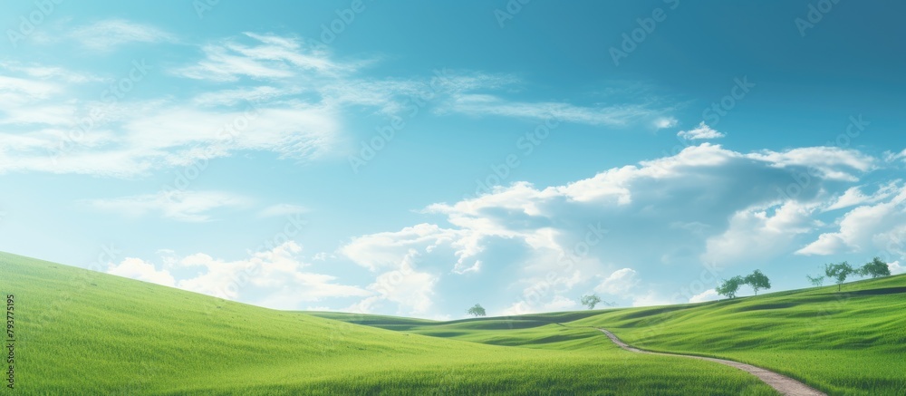 A serpentine path in a lush meadow A serpentine path in a lush meadow