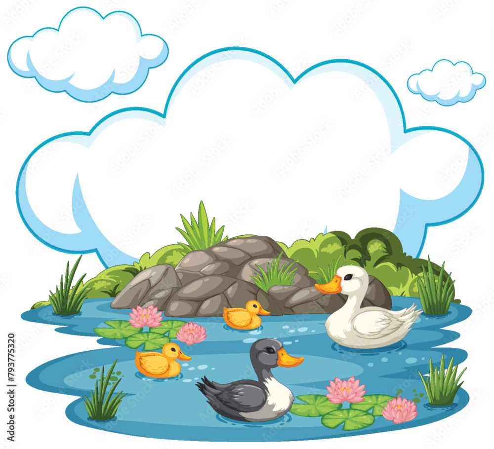 Fototapeta premium Vector illustration of ducks in a serene pond