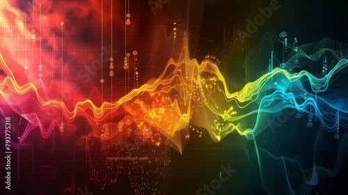 Abstract background of colorful stock market graphs and charts, symbolizing financial markets and economic indicators.