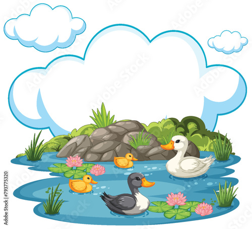 Vector illustration of ducks in a serene pond © GraphicsRF