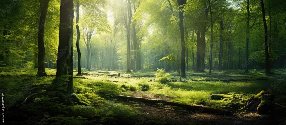 Obraz premium A peaceful river flowing through a serene meadow