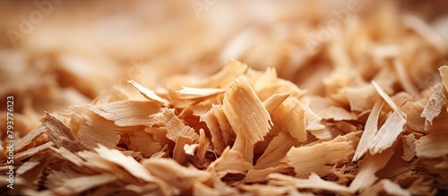 Pile of wooden shavings on a table photo