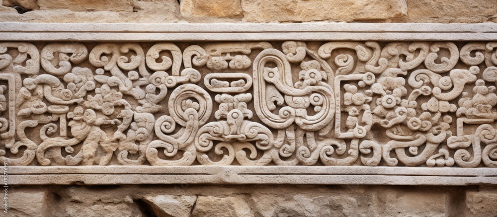 Stone carving featuring bird and floral motifs