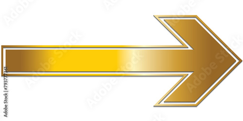 Golden arrow and shadow. White background. Isolated. Transparent background.