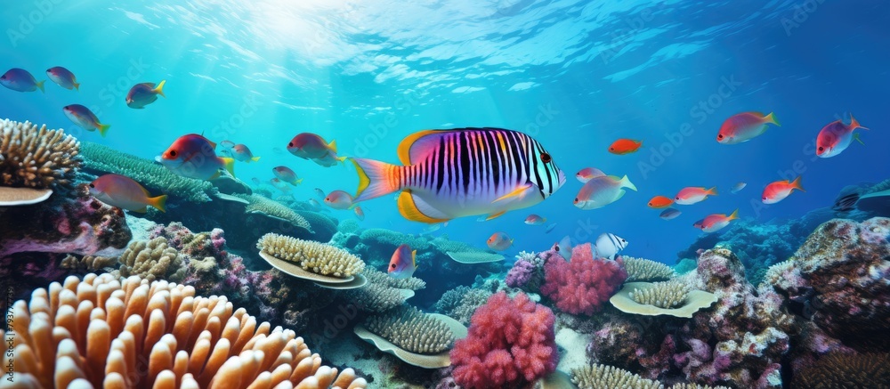 Naklejka premium Fish swimming ocean coral reef