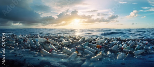 plastic bottles adrift in ocean