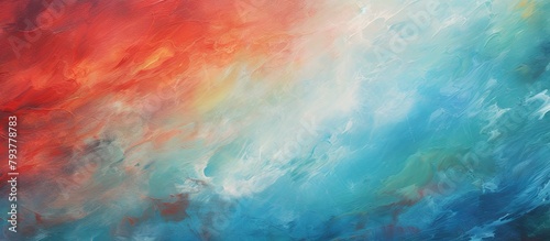 Abstract painting of a red, blue, and orange sky