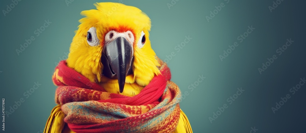 Fototapeta premium Yellow parrot wearing head scarf