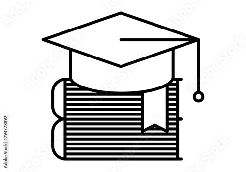 Icono negro de libros apilados con gorro de graduado.