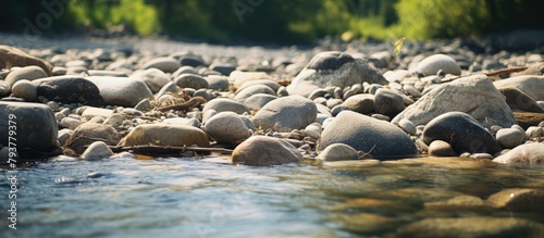 River flowing with rocks submerged in water