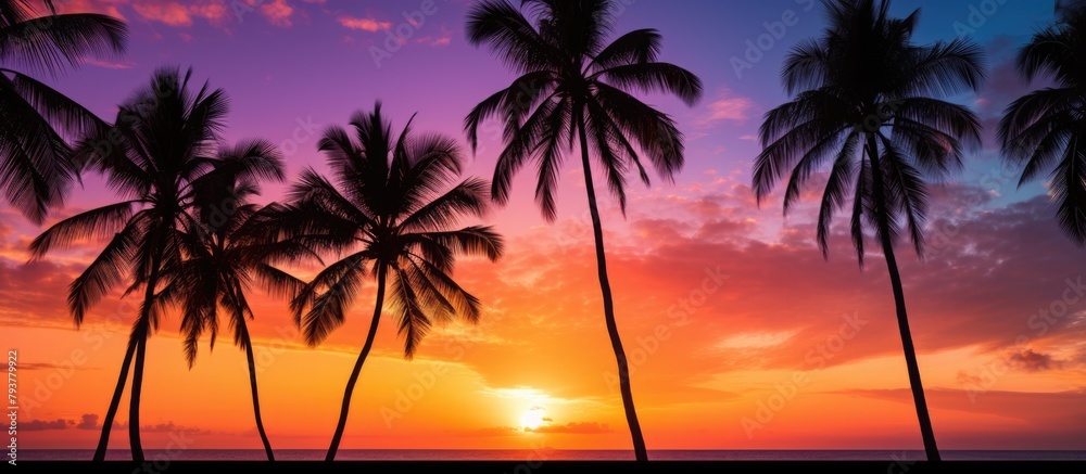 Palm trees silhouette sunset beach sky