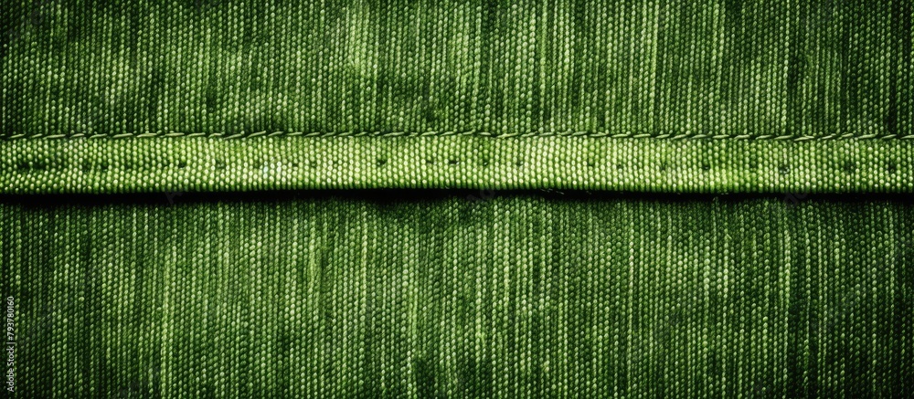 Naklejka premium Close-up of textured green fabric with stitch pattern