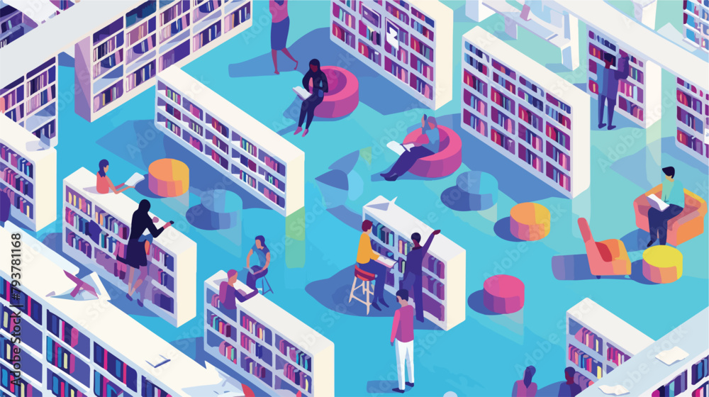 Color isometric design of library room in school 