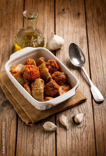 meatballs with arichoke and tomato sauce
