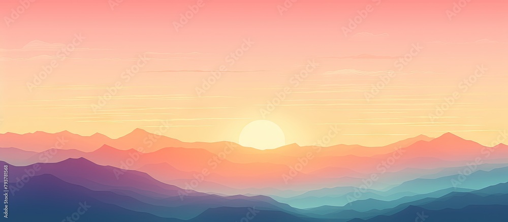 Sunset over mountain range with clouds