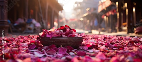 Petals scattered in street bowl photo