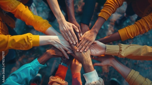 Diverse group of hands come together, celebrating unity on Friendship Day